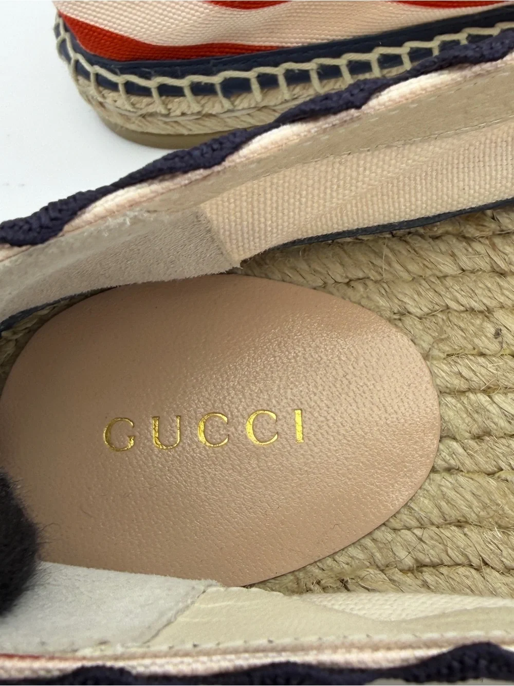 Gucci Cotton Gg Striped Red and Cream Espadrille Slip-On Shoes NEW